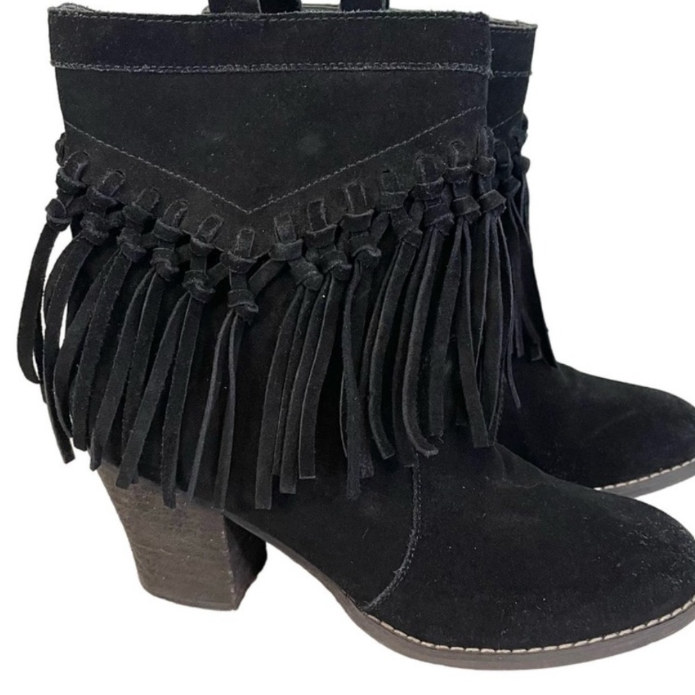 Sbicca Women's Vintage Collection Suede Leather Fringe Ankle Black Boots Sz 7.5
